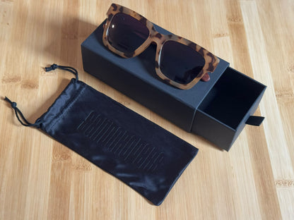 Burnt Banksia Sunglasses Closed on Box with Pouch