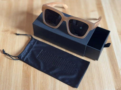 Honey Drift Sunglasses Open on Box with Pouch